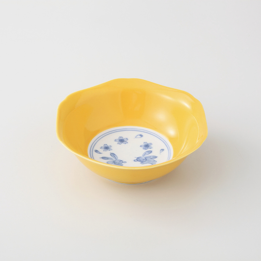 黄釉花うさぎ　小鉢