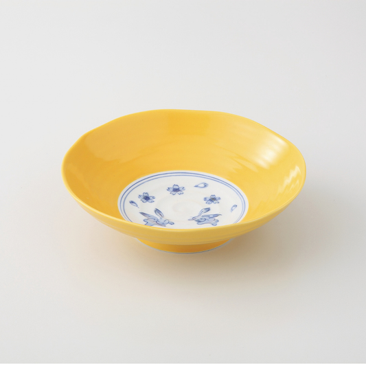 黄釉花うさぎ　多用鉢