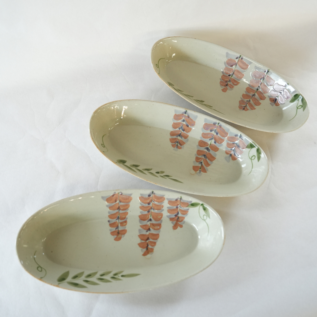 波佐見焼　　　　　　　　　【OUTLET -アウトレット-】　　　　Garden　オーバルトレイ (藤)　3個セット